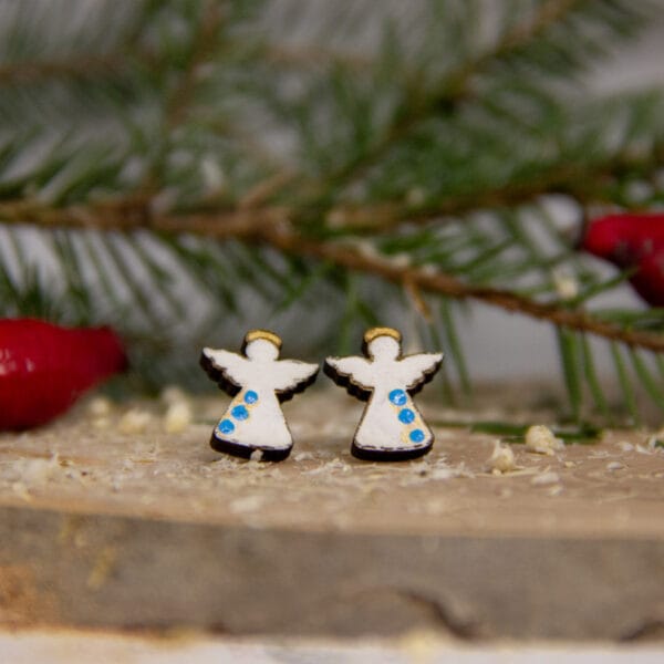 Leseni Woody uhani – ANGELČKI Z MODRIMI PIKICAMI 😇💙