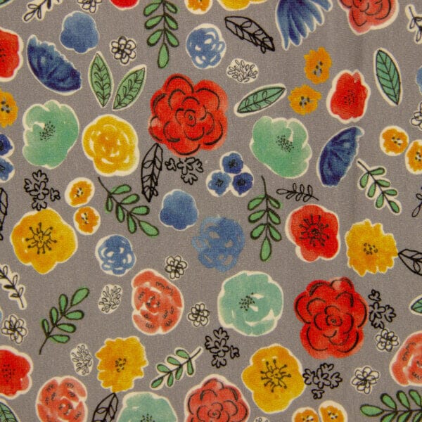 cvetlični vzorec - pisane cvetke na sivi