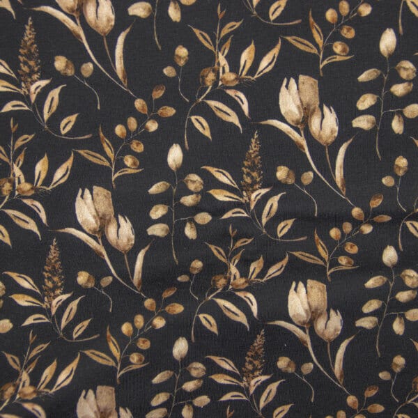 cvetlični vzorec - rjave cvetke na črni