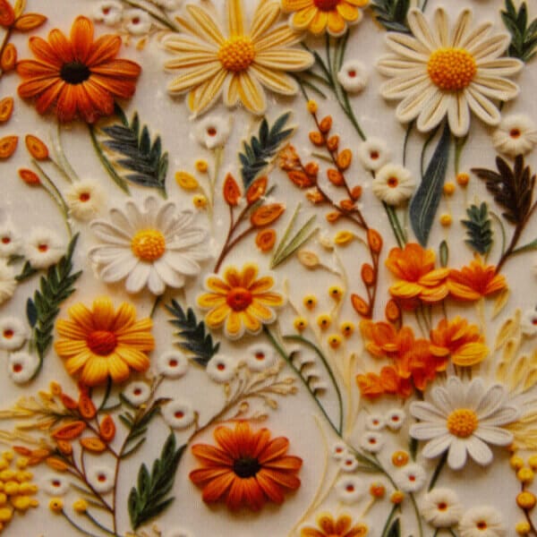 cvetlični vzorec - 3D rožice oranžni odtenki